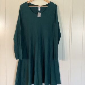 J Jill NWT size L long sleeve scoop neck sweater dress color evergreen